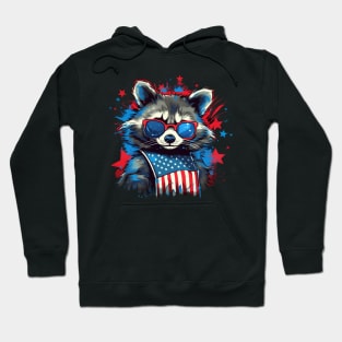 Blue raccoon proudly American Flag Hoodie